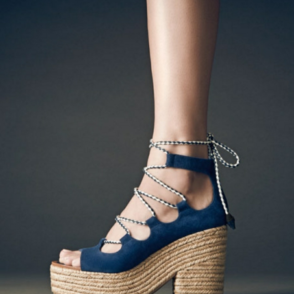 Tory Burch Positano Lace Up Platform Espadrilles Wedges